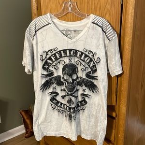 Affliction large short sleeve white black t-shirt